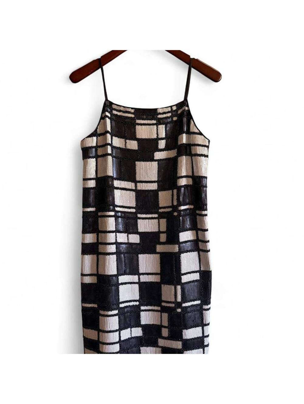 W by Worth Women's Black and White Sequin Geometric Slip Dress Size 10